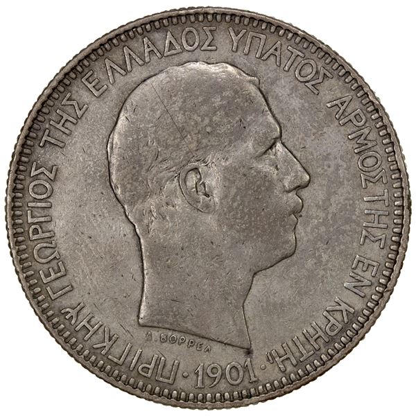 CRETE: Prince George, 1898-1906, AR 5 drachmai, 1901, VF