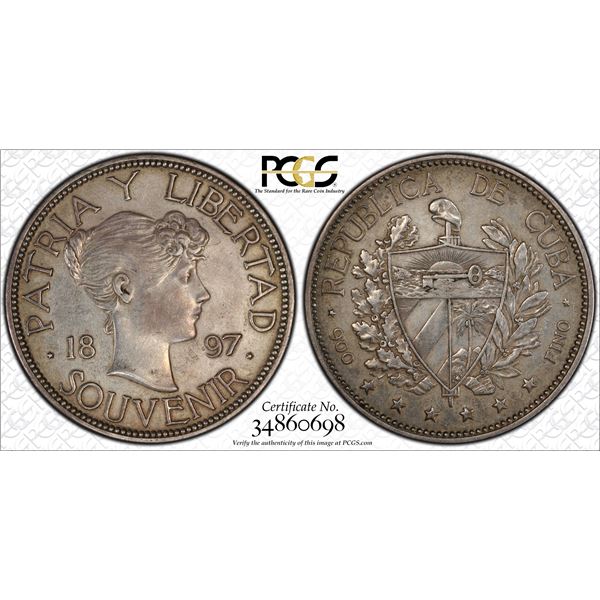 CUBA: Cuban Revolutionary Party, AR souvenir peso, 1897, PCGS AU50
