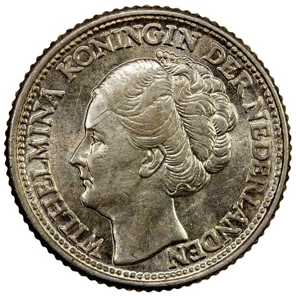 CURAÇAO: Wilhelmina I, 1890-1948, AR 25 cents, 1943/1, AU