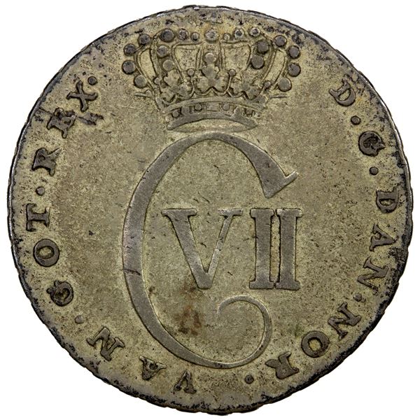 DANISH WEST INDIES: Christian VII, 1766-1808, AR 12 skilling, 1767, VF