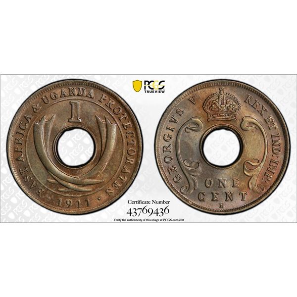 EAST AFRICA & UGANDA: George V, 1910-1936, 1 cent, 1911-H, PCGS MS64