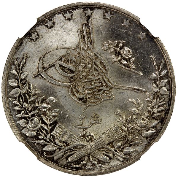 EGYPT: Abdul Hamid II, 1876-1909, AR 2 qirsh, AH1293 year 10-W, NGC MS65
