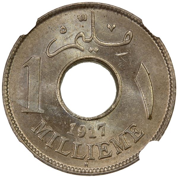 EGYPT: Hussein Kamel, 1914-1917, CN 1 millieme, 1917/AH1335-H, NGC MS65