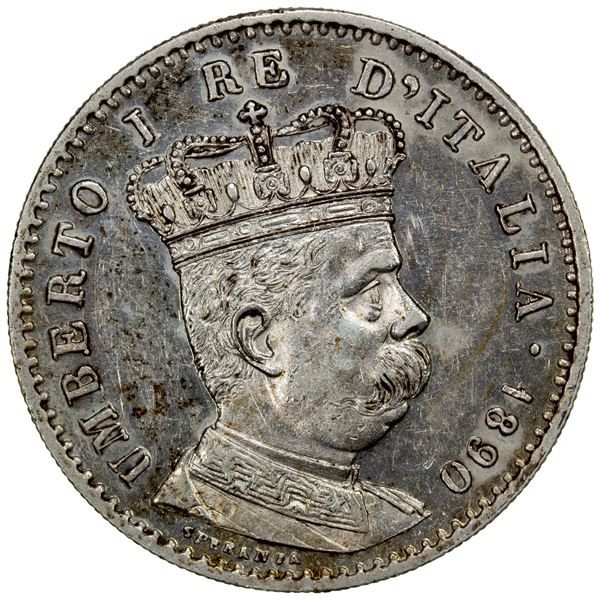 ERITREA: Umberto I, 1889-1900, AR lira, 1890-R, AU