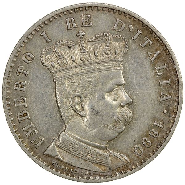 ERITREA: Umberto I, 1889-1900, AR lira, 1890-R, EF