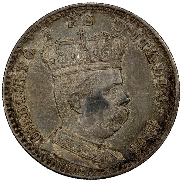 ERITREA: Umberto I, 1889-1900, AR lira, 1891-R, EF-AU