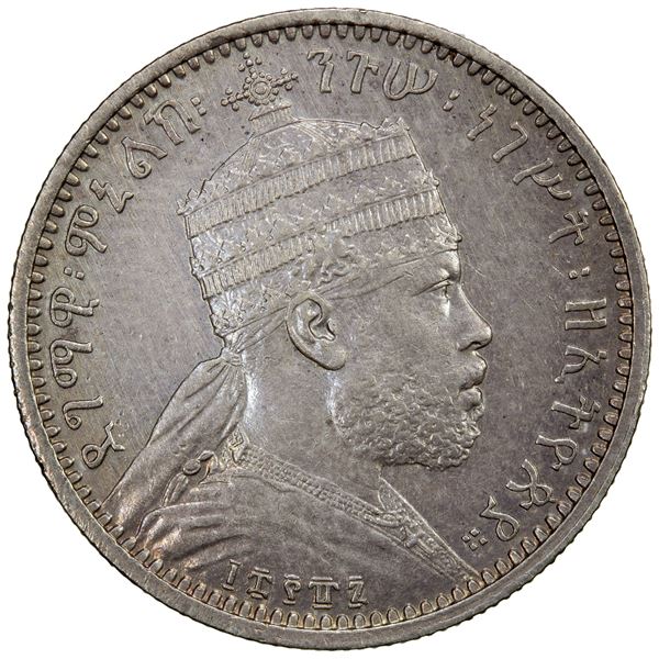 ETHIOPIA: Menelik II, 1889-1913, AR 1/8 birr, EE1887-A, AU