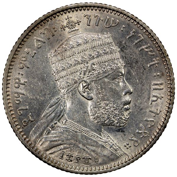 ETHIOPIA: Menelik II, 1889-1913, AR ¼ birr, EE1889-A, AU