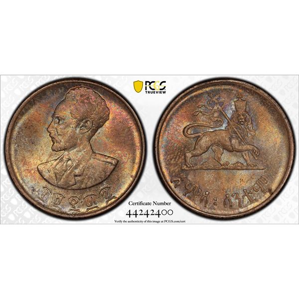 ETHIOPIA: Haile Selassie I, Emperor, 1930-1974, AR 50 cents, EE1936 (1944), PCGS MS66