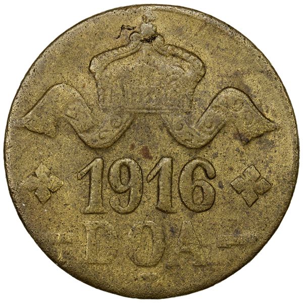 GERMAN EAST AFRICA: Wilhelm II, 1888-1918, 20 heller, 1916-T, EF