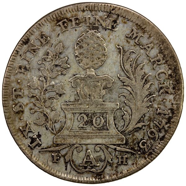 AUGSBURG: Free City, BI 20 kreuzer (Convention), 1763, VF