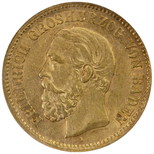 BADEN: Friedrich I, 1856-1907, AV 5 mark, 1877-G, NGC AU55