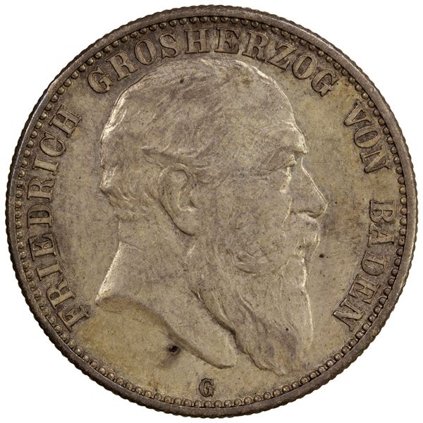 BADEN: Friedrich I, 1856-1907, AR 2 mark, 1903-G, EF