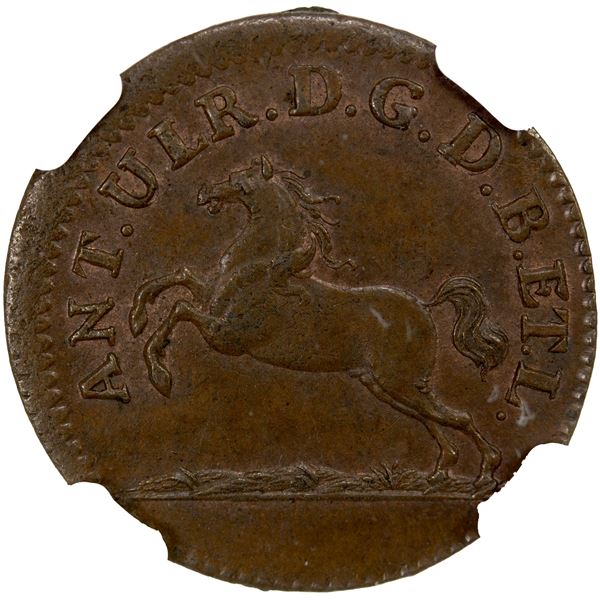BRUNSWICK-WOLFENBÜTTEL: Anton Ulrich, 1704-1714, AE pfenning, 1705, NGC MS65 BN