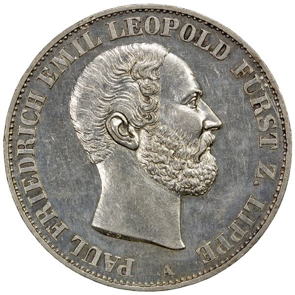 LIPPE-DETMOLD: Paul Friedrich Emil Leopold III, 1851-1875, AR thaler, 1866-A, AU