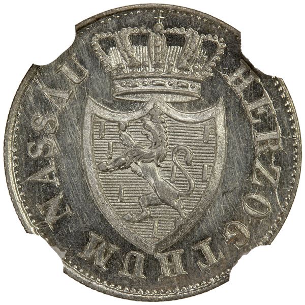 NASSAU: Wilhelm, 1816-1839, AR 3 kreuzer, 1833, NGC MS63. CAC