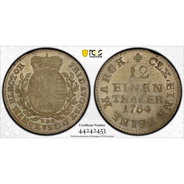 SAXONY: Friedrich August III, 1763-1806, AR 1/12 thaler, 1764, PCGS MS63
