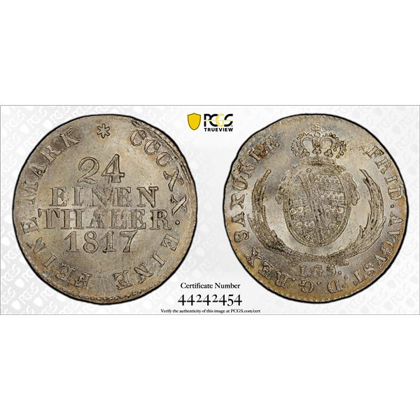 SAXONY: Friedrich August I, 1806-1827, AR 1/24 thaler, 1817, PCGS MS65