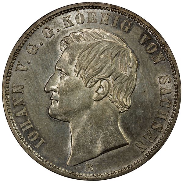 SAXONY: Johann, 1854-1873, AR thaler, 1868-B, Unc