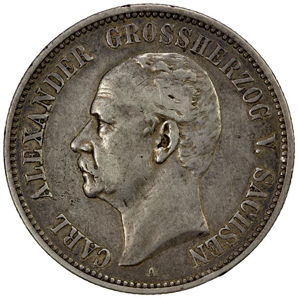 SAXONY: Johann, 1854-1873, AR thaler, 1868-B, Unc