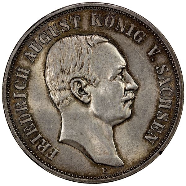SAXONY: Friedrich August III, 1904-1918, AR 5 mark, 1914-E, Choice AU