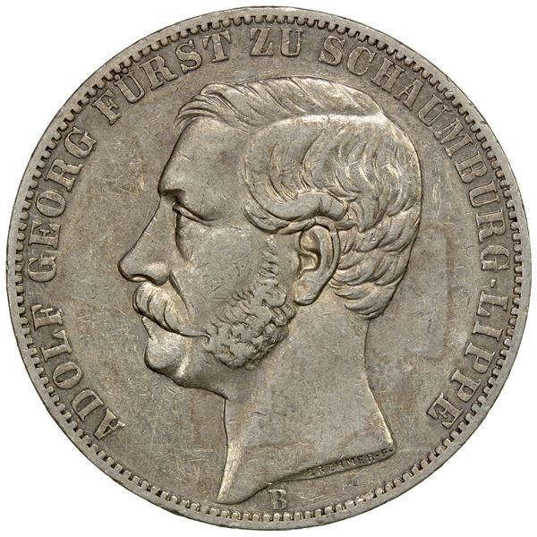 SCHAUMBURG-LIPPE: Adolf I Georg, 1860-1893, AR thaler, 1865, VF-EF