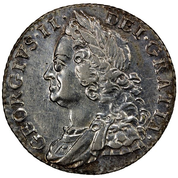 GREAT BRITAIN: George II, 1727-1760, AR shilling, 1758, EF-AU