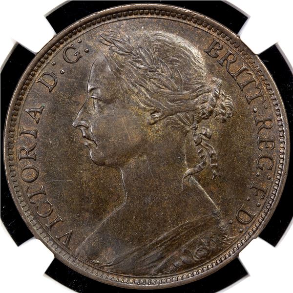 GREAT BRITAIN: Victoria, 1837-1901, AE penny, 1889, NGC AU58 BN
