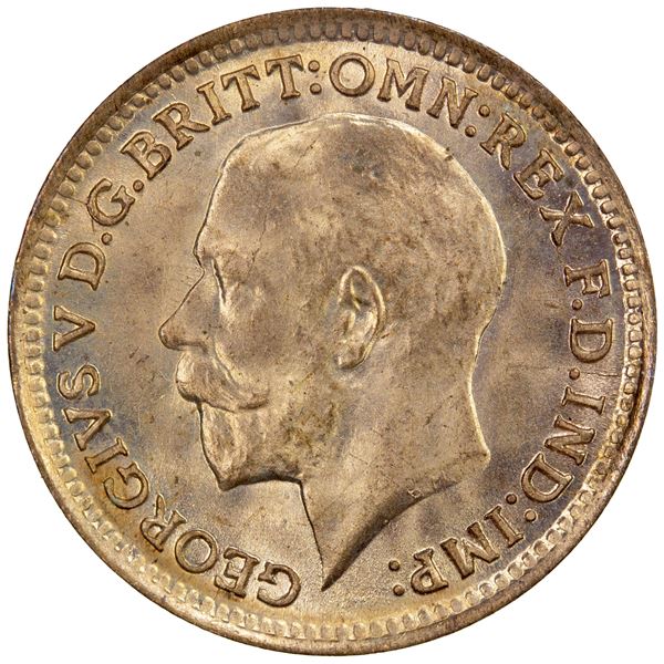 GREAT BRITAIN: George V, 1910-1936, AE 1/3 farthing, 1913, choice BU