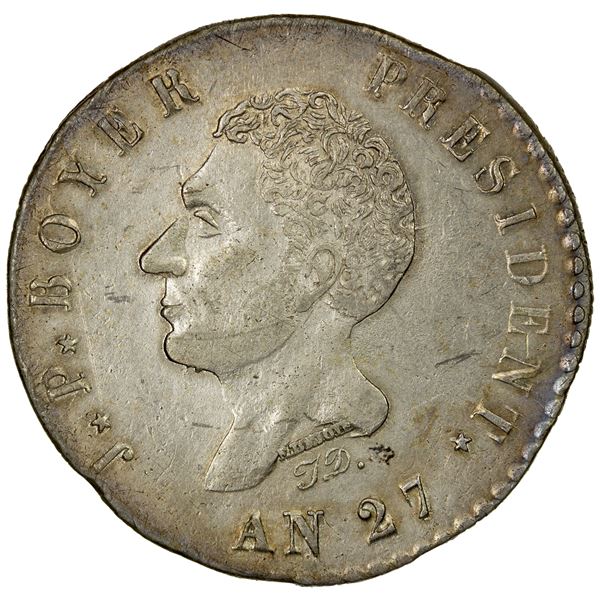 HAITI: Republic, AR 100 centimes, AN 27 (1830), EF