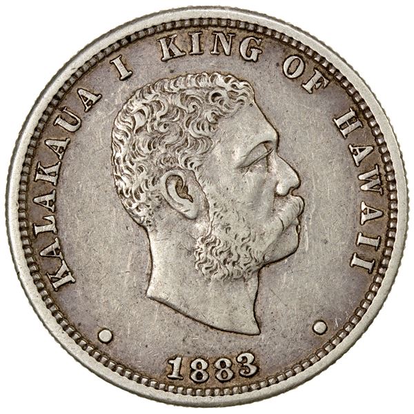 HAWAII: Kalakaua, 1874-1891, AR ¼ dollar, 1883, VF