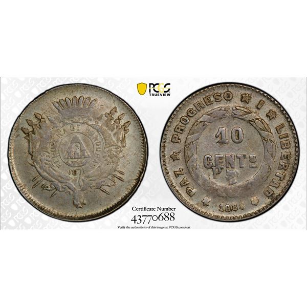HONDURAS: Republic, AR 10 centavos, 1886, PCGS MS61