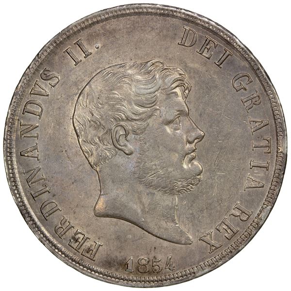 NAPLES & SICILY: Ferdinando II, 1830-1859, AR 120 grana (piastra), 1854, AU