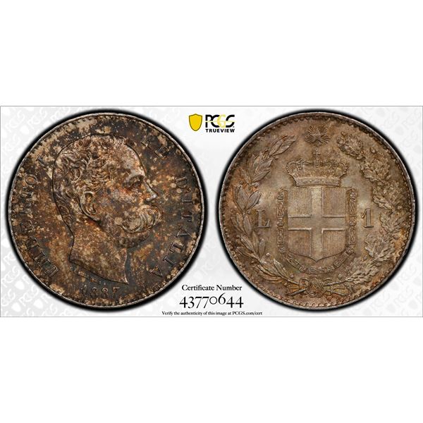 ITALY: Umberto I, 1878-1900, AR lira, 1887-M, PCGS MS62