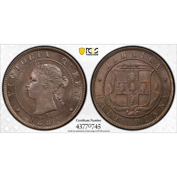 JAMAICA: Victoria, 1837-1901, ½ penny, 1882-H, PCGS MS66
