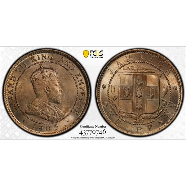 JAMAICA: Edward VII, 1901-1910, 1 penny, 1905, PCGS MS64