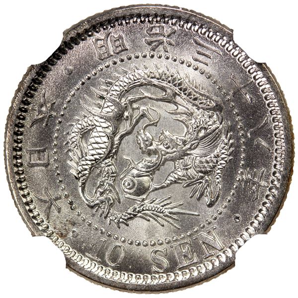 JAPAN: Meiji, 1868-1912, AR 10 sen, year 38 (1905), NGC MS66, WINGS