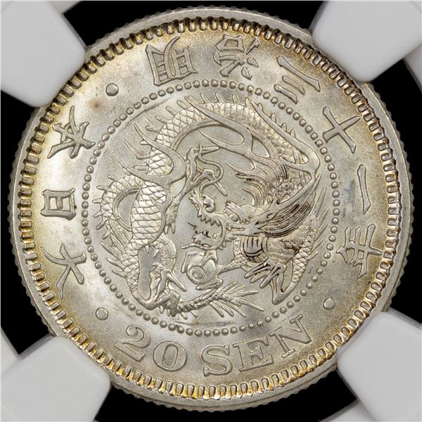 JAPAN: Meiji, 1868-1920, AR 20 sen, year 31 (1898), NGC MS64