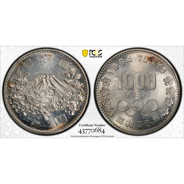 JAPAN: Showa, 1926-1989, AR 1000 yen, year 39 (1964), PCGS MS66 +