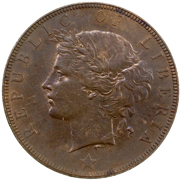 LIBERIA: Republic, AE 2 cents, 1896-H, Unc