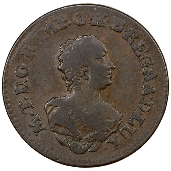 LUXEMBOURG: Maria Theresa, 1740-1780, AE 2 liards, 1757, Fine