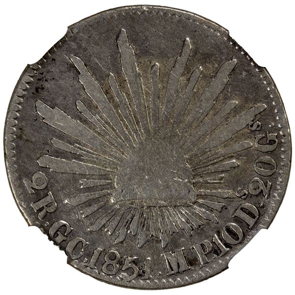 MEXICO: Republic, AR 2 reales, 1851/0-GC, NGC F12