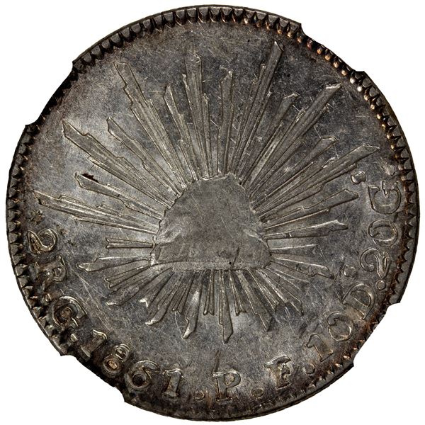 MEXICO: Republic, AR 2 reales, 1861/57-Go, NGC AU55