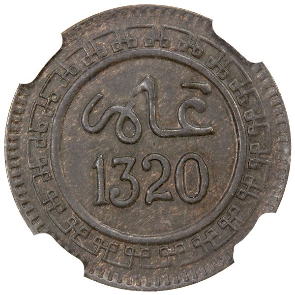 MOROCCO: 2 muzunas, Birmingham, AH1320, NGC MS62 BN