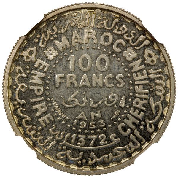 MOROCCO: AR 100 francs, 1953/AH1372, NGC Proof 65