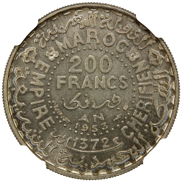 MOROCCO: AR 200 francs, 1953/AH1372, NGC Proof 65