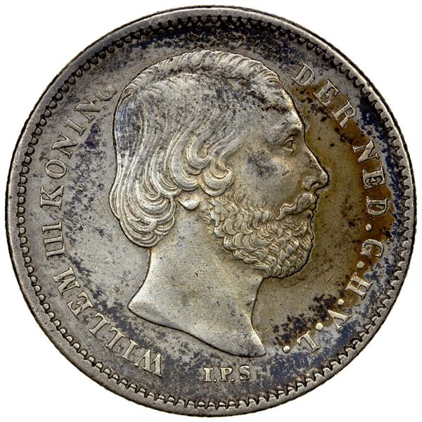 NETHERLANDS: Willem III, 1849-1890, AR 25 cents, 1890, EF
