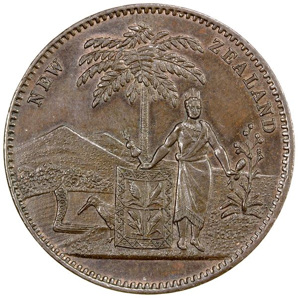 NEW ZEALAND: AE penny token, 1881, AU
