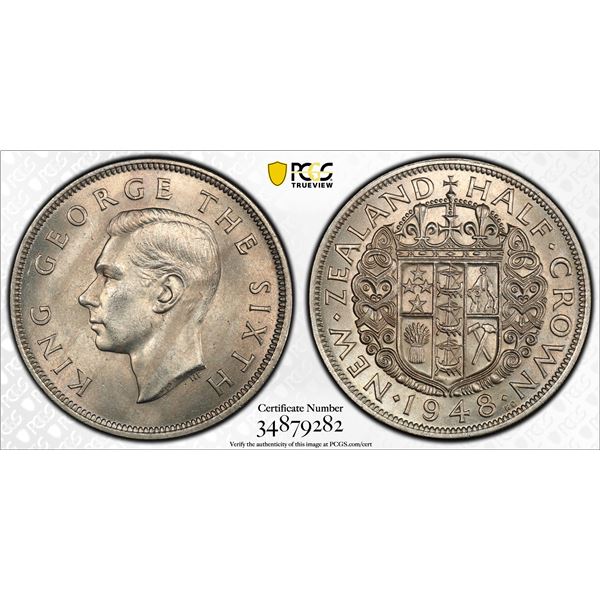 NEW ZEALAND: George VI, 1936-1952, halfcrown, 1948, PCGS MS65