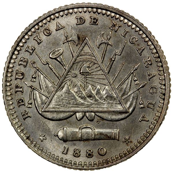 NICARAGUA: Republic, AR 10 centavos, 1880-H, AU
